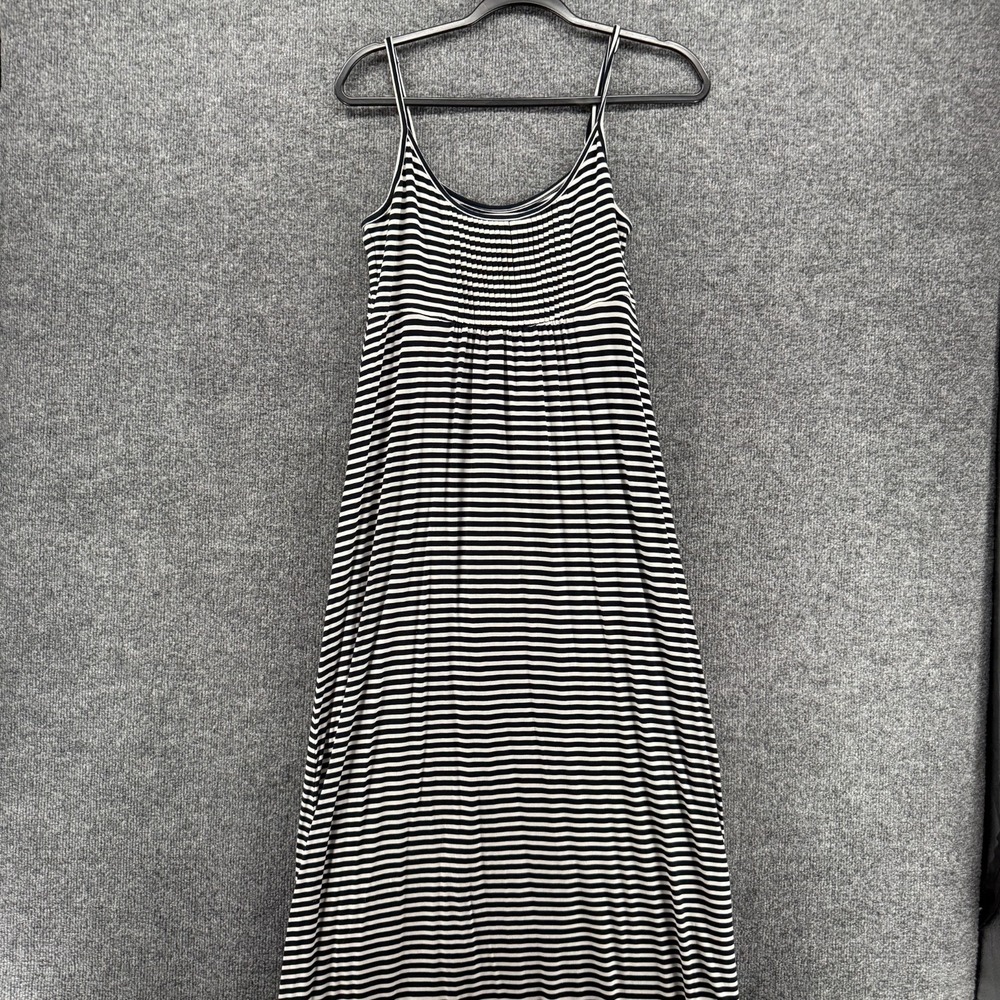Calvin Klein Dress Womens 10 Black Striped A-Line Maxi Casual Nautical Coastal